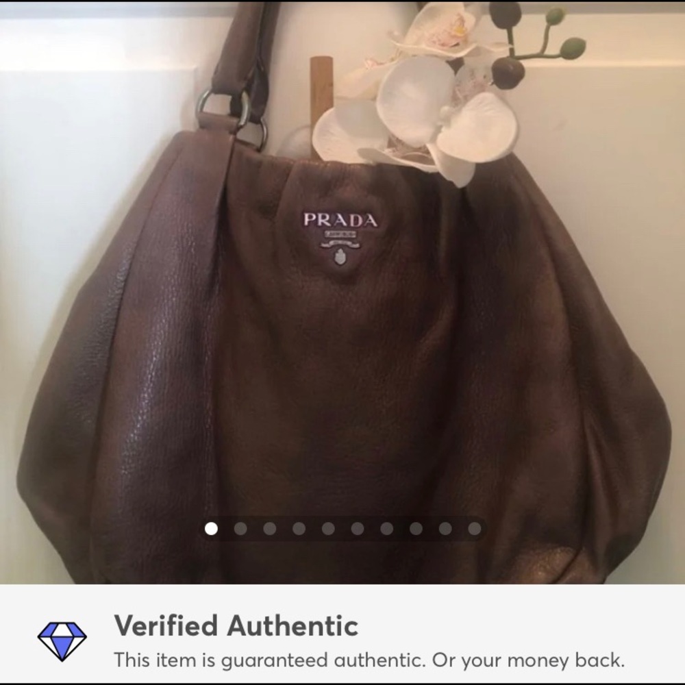 Authentic Prada Taupe Leather Shoulder Bag